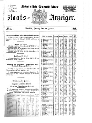 Königlich Preußischer Staats-Anzeiger (Allgemeine preußische Staats-Zeitung) Freitag 15. Januar 1858