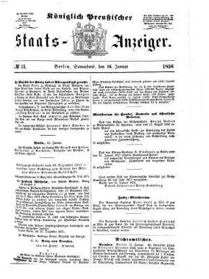 Königlich Preußischer Staats-Anzeiger (Allgemeine preußische Staats-Zeitung) Samstag 16. Januar 1858