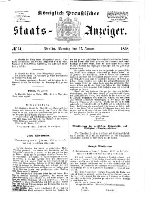 Königlich Preußischer Staats-Anzeiger (Allgemeine preußische Staats-Zeitung) Sonntag 17. Januar 1858