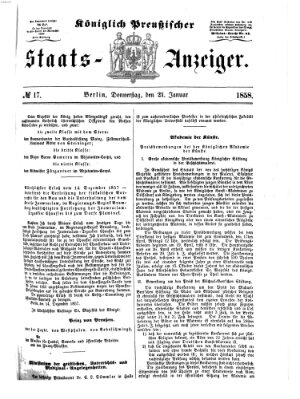 Königlich Preußischer Staats-Anzeiger (Allgemeine preußische Staats-Zeitung) Donnerstag 21. Januar 1858