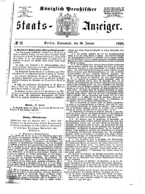 Königlich Preußischer Staats-Anzeiger (Allgemeine preußische Staats-Zeitung) Samstag 23. Januar 1858