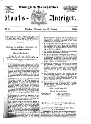 Königlich Preußischer Staats-Anzeiger (Allgemeine preußische Staats-Zeitung) Mittwoch 27. Januar 1858