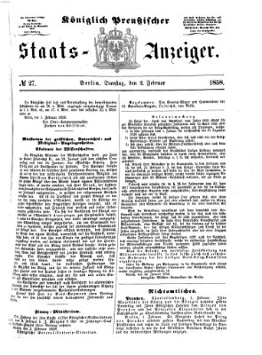 Königlich Preußischer Staats-Anzeiger (Allgemeine preußische Staats-Zeitung) Dienstag 2. Februar 1858