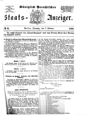 Königlich Preußischer Staats-Anzeiger (Allgemeine preußische Staats-Zeitung) Sonntag 7. Februar 1858