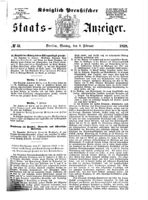 Königlich Preußischer Staats-Anzeiger (Allgemeine preußische Staats-Zeitung) Montag 8. Februar 1858