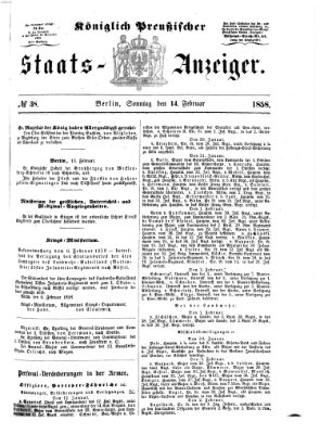 Königlich Preußischer Staats-Anzeiger (Allgemeine preußische Staats-Zeitung) Sonntag 14. Februar 1858