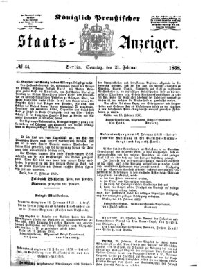 Königlich Preußischer Staats-Anzeiger (Allgemeine preußische Staats-Zeitung) Sonntag 21. Februar 1858