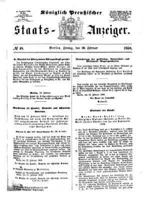 Königlich Preußischer Staats-Anzeiger (Allgemeine preußische Staats-Zeitung) Freitag 26. Februar 1858