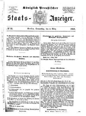 Königlich Preußischer Staats-Anzeiger (Allgemeine preußische Staats-Zeitung) Donnerstag 4. März 1858