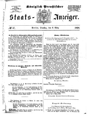 Königlich Preußischer Staats-Anzeiger (Allgemeine preußische Staats-Zeitung) Dienstag 9. März 1858