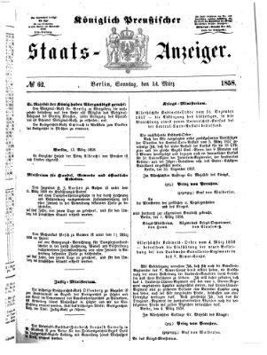 Königlich Preußischer Staats-Anzeiger (Allgemeine preußische Staats-Zeitung) Sonntag 14. März 1858