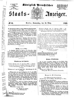 Königlich Preußischer Staats-Anzeiger (Allgemeine preußische Staats-Zeitung) Donnerstag 18. März 1858