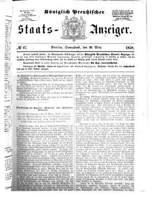 Königlich Preußischer Staats-Anzeiger (Allgemeine preußische Staats-Zeitung) Samstag 20. März 1858