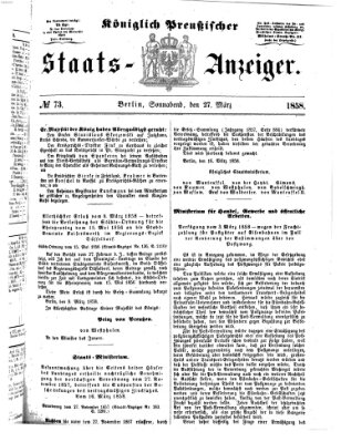 Königlich Preußischer Staats-Anzeiger (Allgemeine preußische Staats-Zeitung) Samstag 27. März 1858