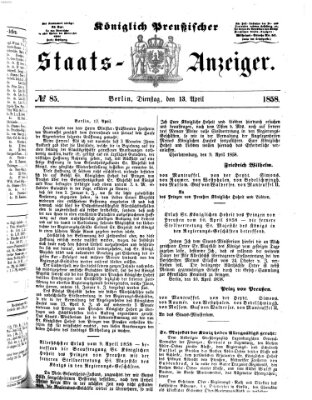 Königlich Preußischer Staats-Anzeiger (Allgemeine preußische Staats-Zeitung) Dienstag 13. April 1858