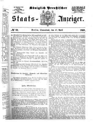 Königlich Preußischer Staats-Anzeiger (Allgemeine preußische Staats-Zeitung) Samstag 17. April 1858