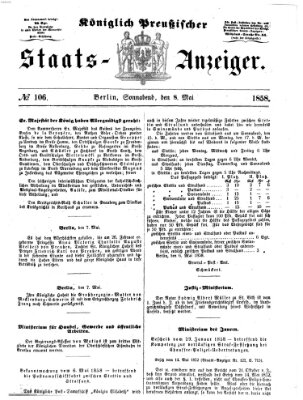 Königlich Preußischer Staats-Anzeiger (Allgemeine preußische Staats-Zeitung) Samstag 8. Mai 1858