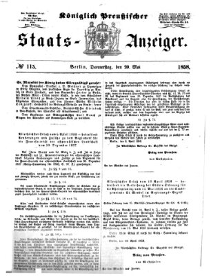 Königlich Preußischer Staats-Anzeiger (Allgemeine preußische Staats-Zeitung) Donnerstag 20. Mai 1858