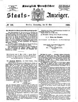 Königlich Preußischer Staats-Anzeiger (Allgemeine preußische Staats-Zeitung) Donnerstag 27. Mai 1858