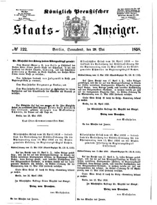 Königlich Preußischer Staats-Anzeiger (Allgemeine preußische Staats-Zeitung) Samstag 29. Mai 1858