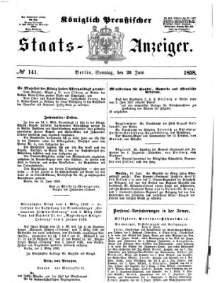 Königlich Preußischer Staats-Anzeiger (Allgemeine preußische Staats-Zeitung) Sonntag 20. Juni 1858