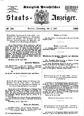 Königlich Preußischer Staats-Anzeiger (Allgemeine preußische Staats-Zeitung) Donnerstag 1. Juli 1858