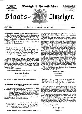 Königlich Preußischer Staats-Anzeiger (Allgemeine preußische Staats-Zeitung) Dienstag 6. Juli 1858