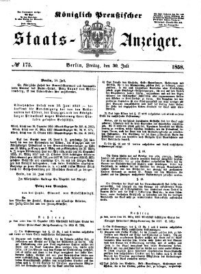 Königlich Preußischer Staats-Anzeiger (Allgemeine preußische Staats-Zeitung) Freitag 30. Juli 1858