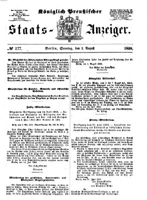 Königlich Preußischer Staats-Anzeiger (Allgemeine preußische Staats-Zeitung) Sonntag 1. August 1858