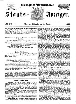 Königlich Preußischer Staats-Anzeiger (Allgemeine preußische Staats-Zeitung) Mittwoch 11. August 1858