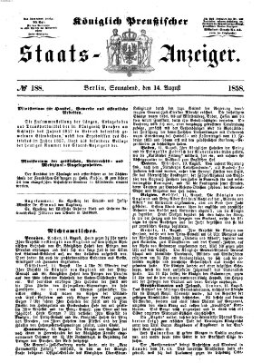 Königlich Preußischer Staats-Anzeiger (Allgemeine preußische Staats-Zeitung) Samstag 14. August 1858