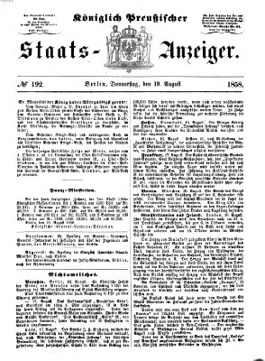 Königlich Preußischer Staats-Anzeiger (Allgemeine preußische Staats-Zeitung) Donnerstag 19. August 1858