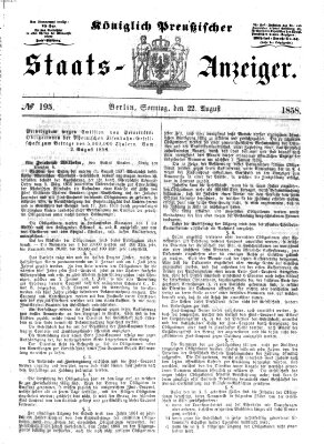 Königlich Preußischer Staats-Anzeiger (Allgemeine preußische Staats-Zeitung) Sonntag 22. August 1858