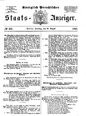 Königlich Preußischer Staats-Anzeiger (Allgemeine preußische Staats-Zeitung) Dienstag 31. August 1858