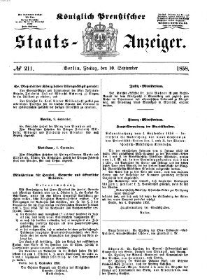 Königlich Preußischer Staats-Anzeiger (Allgemeine preußische Staats-Zeitung) Freitag 10. September 1858