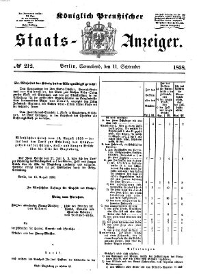 Königlich Preußischer Staats-Anzeiger (Allgemeine preußische Staats-Zeitung) Samstag 11. September 1858