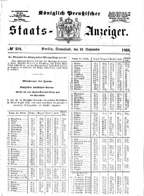 Königlich Preußischer Staats-Anzeiger (Allgemeine preußische Staats-Zeitung) Samstag 18. September 1858