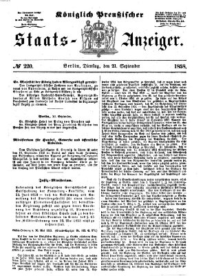 Königlich Preußischer Staats-Anzeiger (Allgemeine preußische Staats-Zeitung) Dienstag 21. September 1858