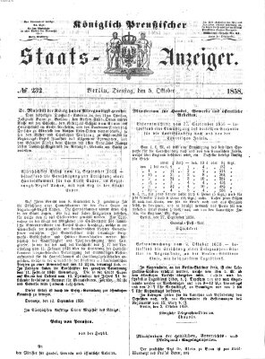 Königlich Preußischer Staats-Anzeiger (Allgemeine preußische Staats-Zeitung) Dienstag 5. Oktober 1858