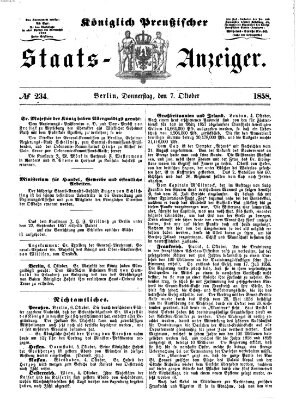 Königlich Preußischer Staats-Anzeiger (Allgemeine preußische Staats-Zeitung) Donnerstag 7. Oktober 1858