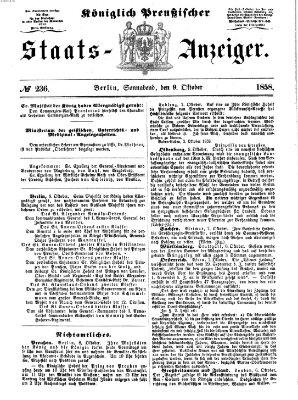 Königlich Preußischer Staats-Anzeiger (Allgemeine preußische Staats-Zeitung) Samstag 9. Oktober 1858