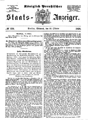 Königlich Preußischer Staats-Anzeiger (Allgemeine preußische Staats-Zeitung) Mittwoch 13. Oktober 1858