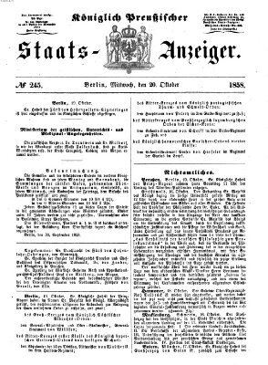 Königlich Preußischer Staats-Anzeiger (Allgemeine preußische Staats-Zeitung) Mittwoch 20. Oktober 1858