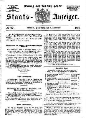 Königlich Preußischer Staats-Anzeiger (Allgemeine preußische Staats-Zeitung) Donnerstag 4. November 1858