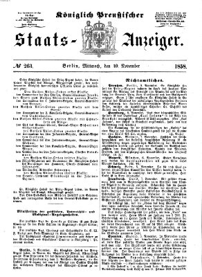 Königlich Preußischer Staats-Anzeiger (Allgemeine preußische Staats-Zeitung) Mittwoch 10. November 1858