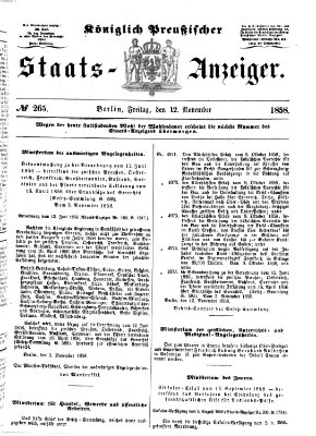 Königlich Preußischer Staats-Anzeiger (Allgemeine preußische Staats-Zeitung) Freitag 12. November 1858