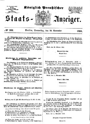 Königlich Preußischer Staats-Anzeiger (Allgemeine preußische Staats-Zeitung) Donnerstag 18. November 1858