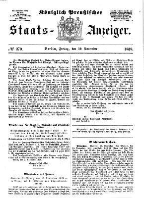 Königlich Preußischer Staats-Anzeiger (Allgemeine preußische Staats-Zeitung) Freitag 19. November 1858