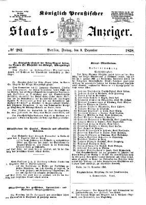 Königlich Preußischer Staats-Anzeiger (Allgemeine preußische Staats-Zeitung) Freitag 3. Dezember 1858