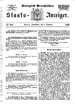 Königlich Preußischer Staats-Anzeiger (Allgemeine preußische Staats-Zeitung) Samstag 4. Dezember 1858